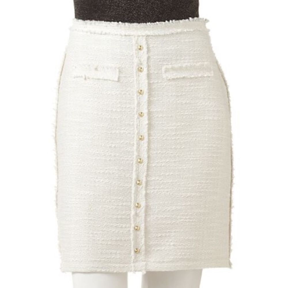 Jennifer Lopez Gold & White Fringe Tweed Skirt